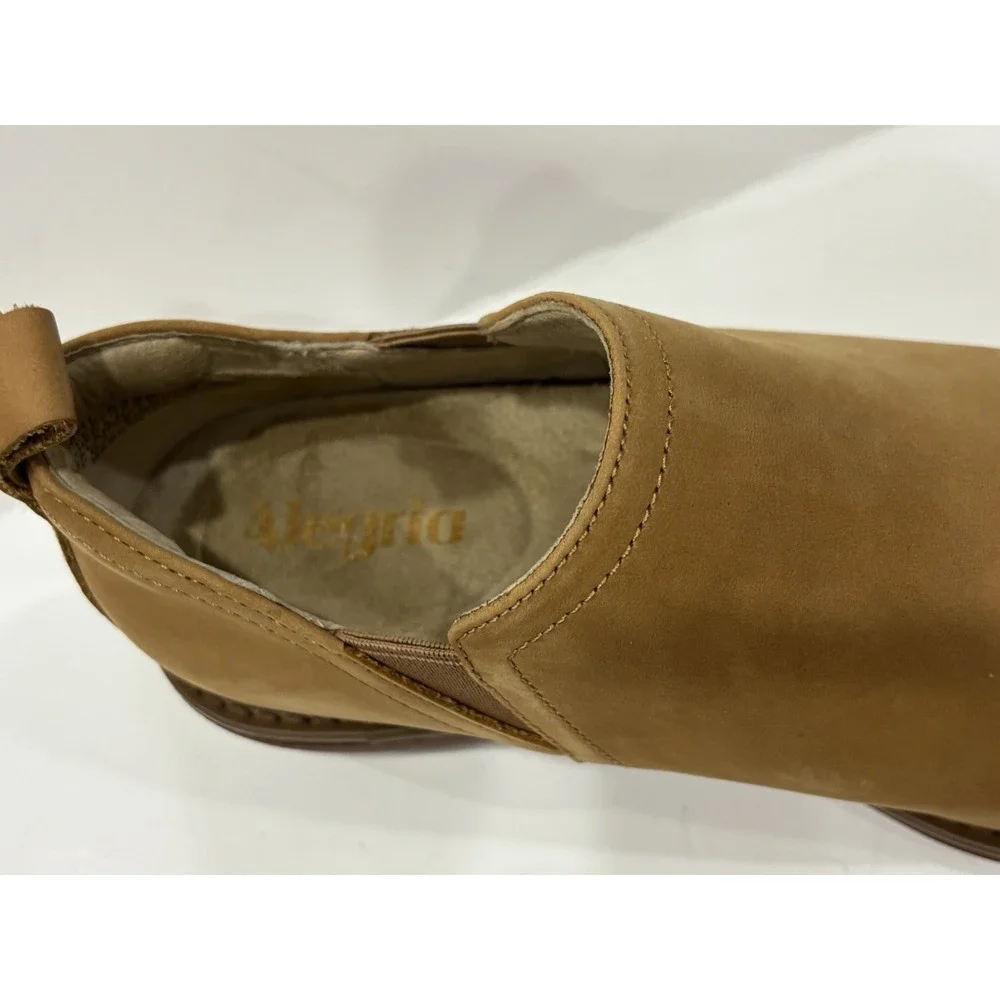 Alegria Women's Tan Leather Slip-On Ankle Booties Shoes Size 37.5 Slip Resistant
